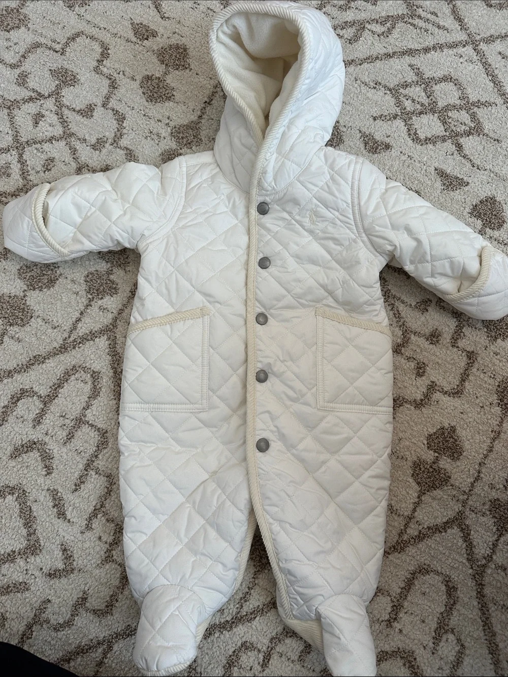 Ralph Lauren Cream Quilted Infant Hooded Snowsuit